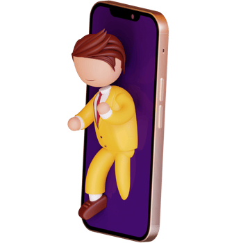 3d character walking out from smartphone for virtual meet png