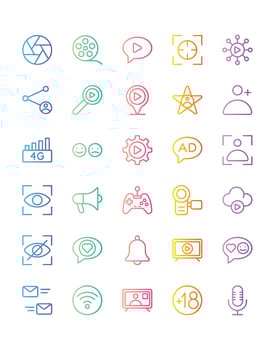 Live streaming Icon Set 30 isolated on white background vector
