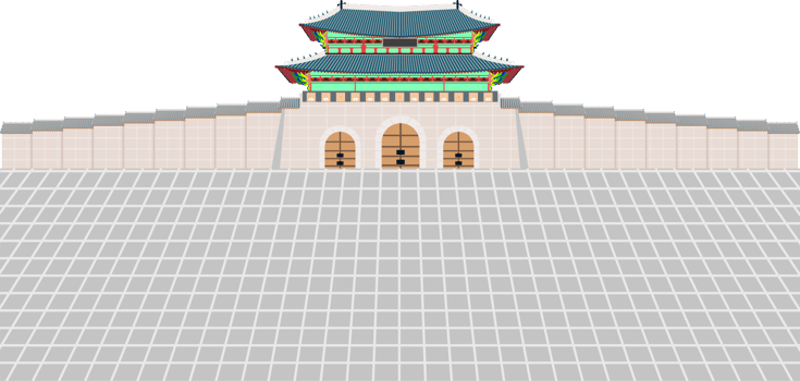 gwanghwamun gate and long wall and large courtyard at gyeongbokgung palace in seoul south korea. png