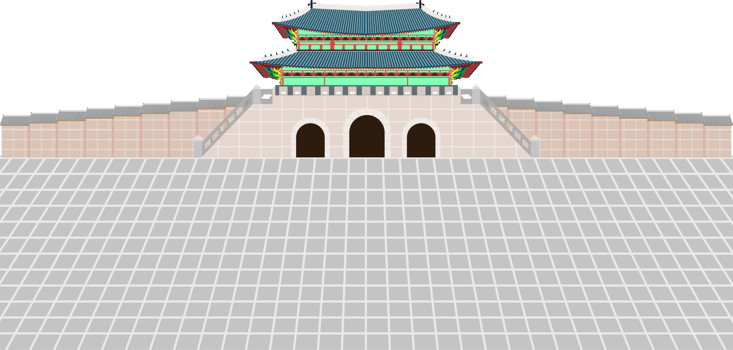 back view gwanghwamun gate and long wall and large courtyard at gyeongbokgung palace in seoul south korea png