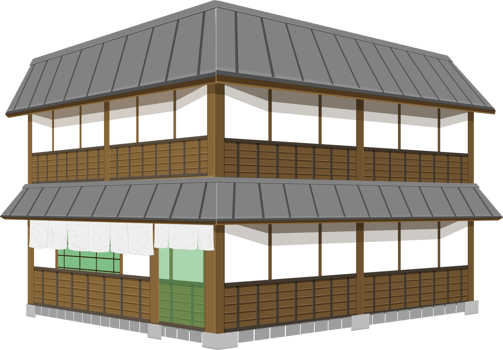 3d two floor japanese house or restaurant old vintage style. png
