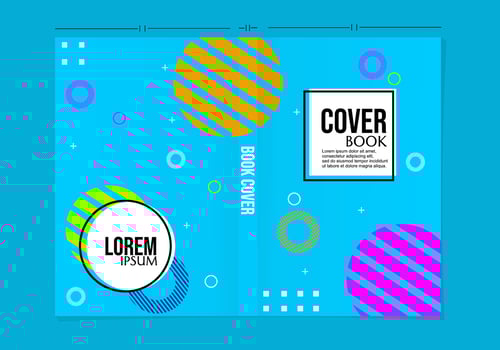 Memphis style blue book cover design set. cheerful and colorful background vector
