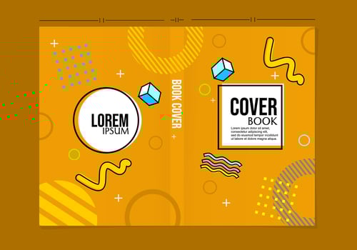 Memphis style orange book cover design set. cheerful and colorful background vector