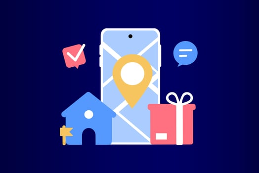 Online delivery courier service or delivery tracking mobile application concept on smartphone with packing coming out. Global logistic concept, quick and fast cargo shipment. Flat vector illustration.