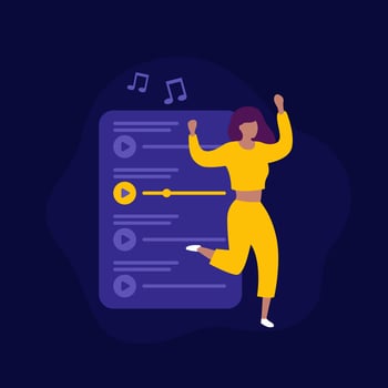 music playlist and a girl, songs online streaming service vector