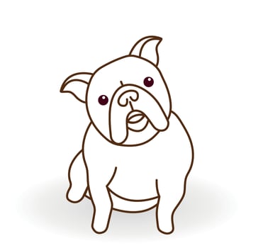 French Bulldog or Frenchie sitting in full face. Funny dog breed icon isolated on white background. Linear vector editable illustration
