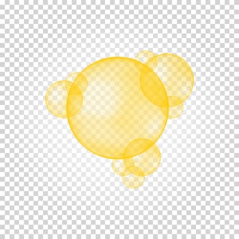 Golden glossy bubbles. Collagen droplets, argan, jojoba cosmetic oil, vitamin A or E, omega fatty acid balls on transparent background vector