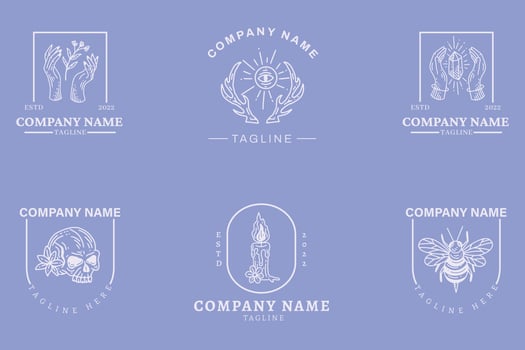 Mystical Simple Minimalist Symbol Logo Collection Blue Pastel Style. vector