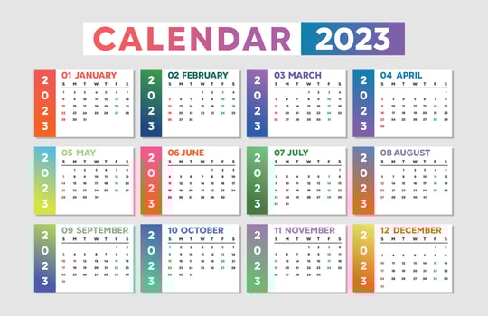 Elegant professional 2023 business gradient calendar template vector