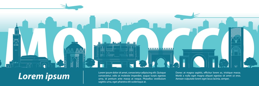 Morocco famous landmarks by silhouette style vector
