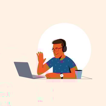 Working at home vector flat style illustration. Online career. Coworking space illustration. Young man freelancers working on laptop or computer at home. Study at home in quarantine