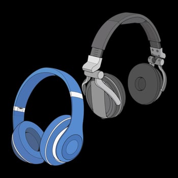 Color Block Headphones Vector Illustration, Music Concept, Line art vector, Portable earphones, Headphones Vector