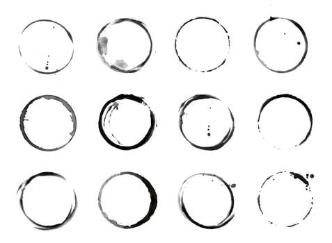 Coffee cup circle black vector stains. Round ring grunge stain