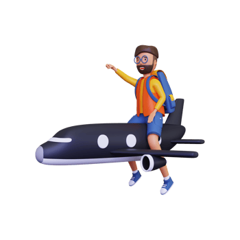 3d Backpacker travelling in plane png