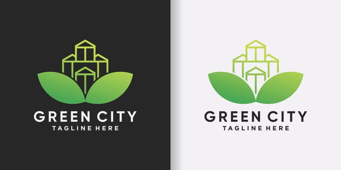 Green city logo design template with creative modern concept Premium Vector