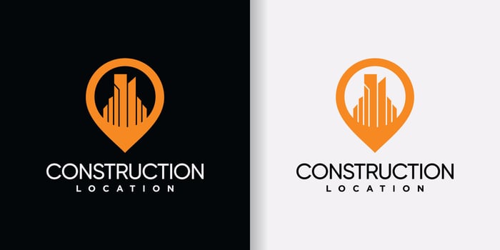 Construction logo design with pin point location and unique concept Premium Vector
