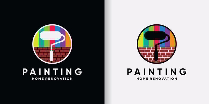 Painting logo design template with rainbow color and creative element Premium Vector