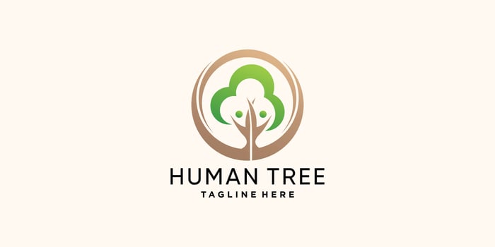 Creative human tree logo design template with leaf element and modern style concept Premium Vector