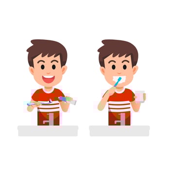 a cute boy brushes his teeth vector