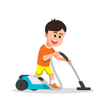 a boy cleaning the floor with a vacuum cleaner vector