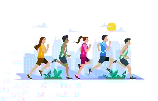 Young people jogging in city park in summer vector