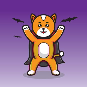 cute vampire cat trying to scare on halloween day vector