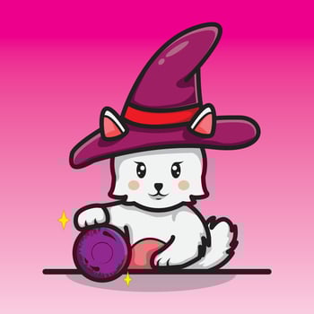 cute witch cat is divining with magic ball vector