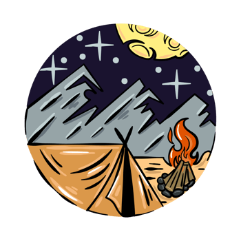 Camp on the Mountain Hand Drawn Illustration png