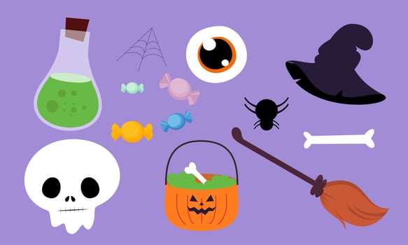 Flat halloween element collection background vector