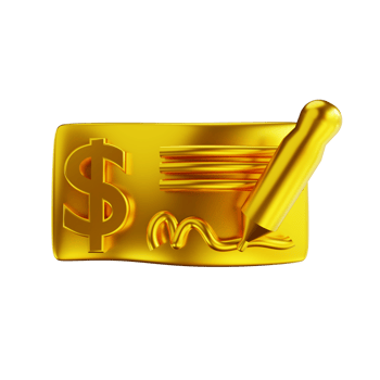 3D illustration golden bank check png