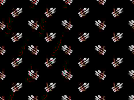 Cutlery cartoon character seamless pattern on black background.  Pixel style vector