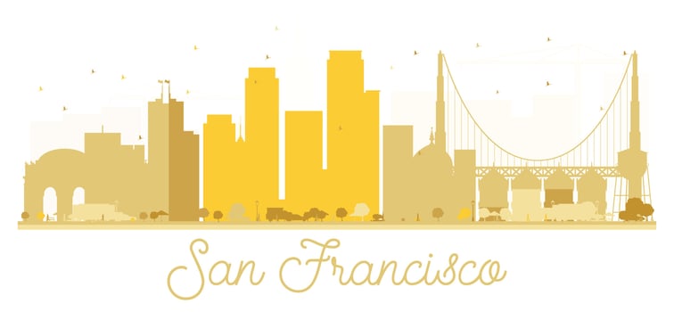 San Francisco City skyline golden silhouette. vector