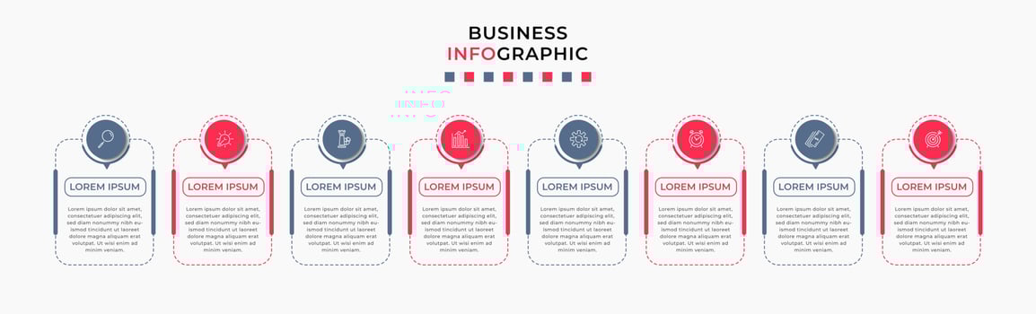 Vector Infographic design business template with icons and 8 options or steps. Can be used for process diagram, presentations, workflow layout, banner, flow chart, info graph