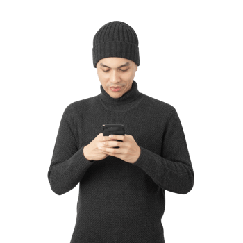 Portrait of Asian man wearing sweater and beanie cutout, Png file