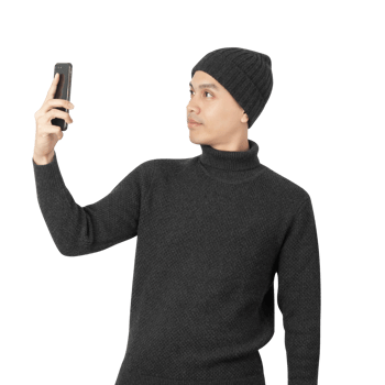 Portrait of Asian man wearing sweater and beanie cutout, Png file