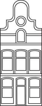 Outline drawing classic row house front elevation view. png