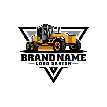 Motor grader. Heavy equipment vehicle logo vector