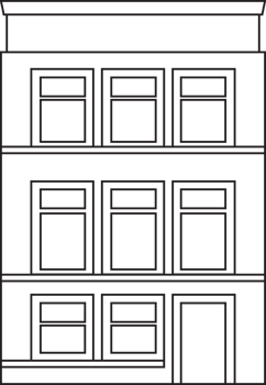 Outline drawing classic row house front elevation view. png