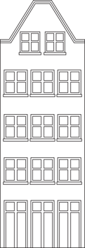 Outline drawing classic row house front elevation view. png
