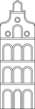 Outline drawing classic row house front elevation view. png