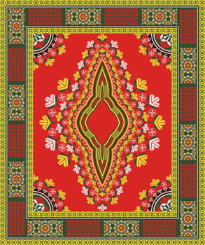 Ethnic west African dashiki traditional colorful red-green pattern background. Tribal art shirts fashion. Neck embroidery ornaments. vector
