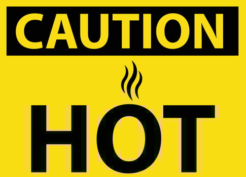 Caution hot warning surface icon on white background. Hot danger sign. heart symbol. flat style. vector