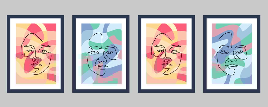 Abstract contemporary line portrait face boho poster template collection vector