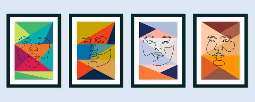 Abstract contemporary line portrait face boho poster template collection vector