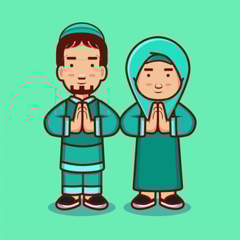 Muslim boy and girl cartoon characters vector