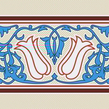 Editable Traditional Turkish Tulip Floral Rectangle Motif Vector Pattern in Flat and Vintage Style for Ottoman Culture and Tradition Related Design
