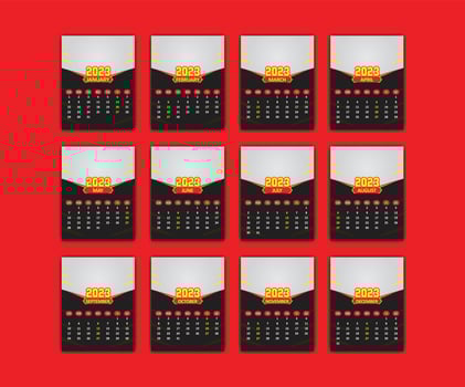 Yearly Calendar 2023 Print Ready Eps Vector Template, 12 Months Calendar.