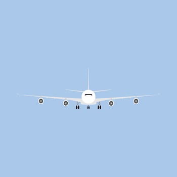 Airbus departure runway international white airliner front view flat icon isolated vector