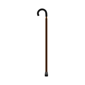 Cane brown handle help support equipment vector. Walking wooden stick crook flat icon vector