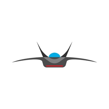 Space fighter front view flat vector icon. Flight transport aerospace combat technology plane.